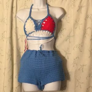 2 Handmade beach set red, white and blue 2-piece